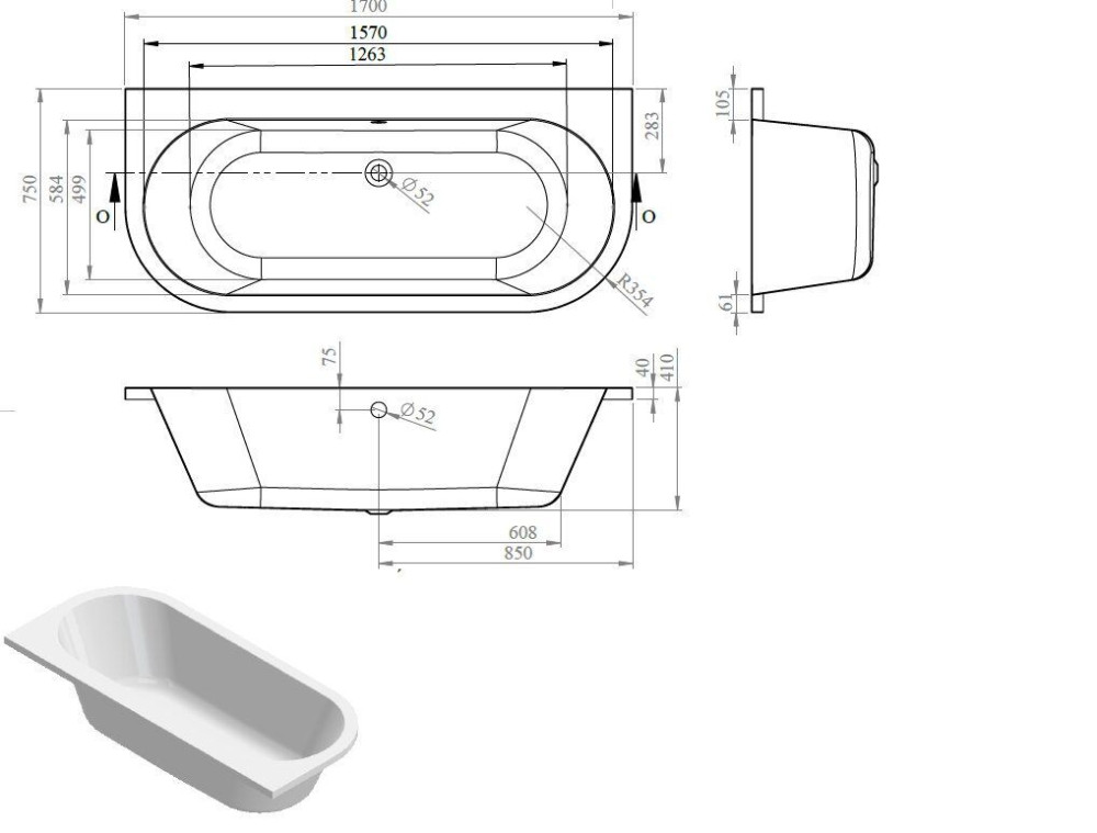 Ванна акриловая Bonito Aura 170*75 - фото3