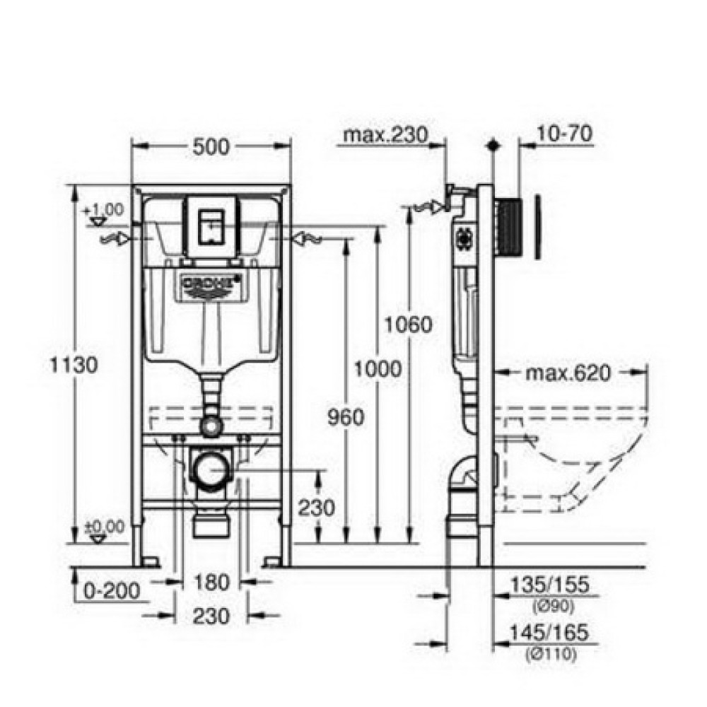 Инсталляция для унитаза Grohe Rapid с чёрной кнопкой - фото3
